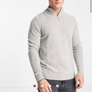 ASOS DESIGN Lambswool Quarter Zip Knit Sweater Casual Classic Business